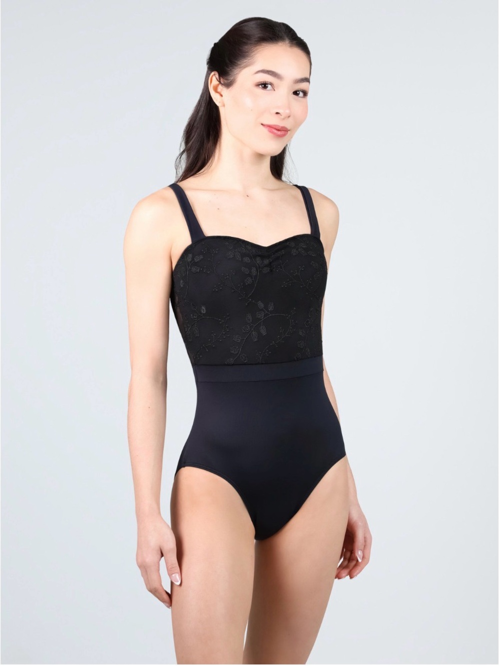Suffolk Adult Ballet Cinched Front Wide Strap Black Leotard